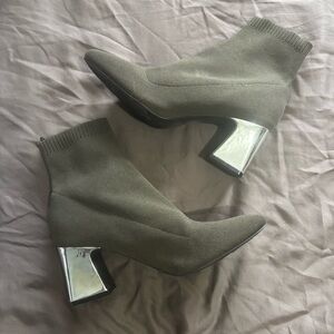 Forever 21 Olive Ankle Boots with Silver Heel